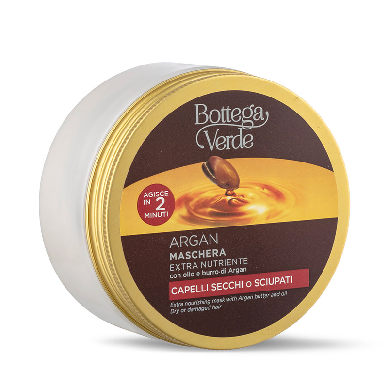 Argan - Mascarilla extranutritiva - con aceite y manteca de Argán (200 ml) - actúa en 2 minutos - cabello seco o dañado