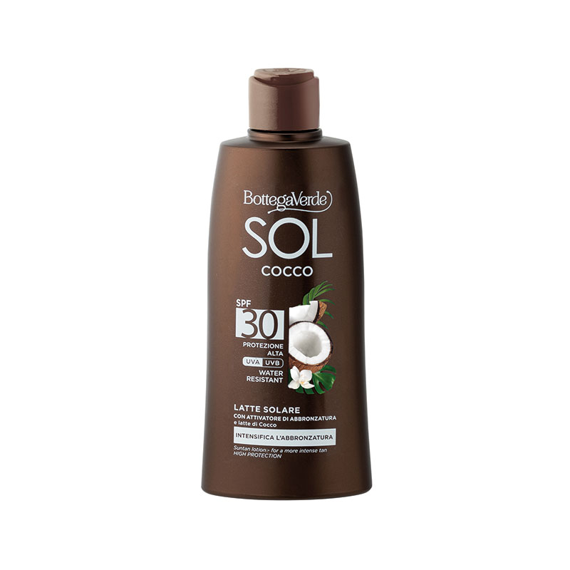 Image of SOL Cocco - Latte solare - intensifica l'abbronzatura - con attivatore di abbronzatura e latte di Cocco - water resistant - protezione alta SPF 30