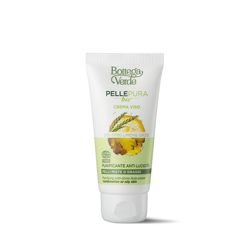 Image of Bottega Verde Pelle pura bio - Crema viso purificante, anti lucidità, con estratto di Zenzero bio, succo di Limone e acqua di Orzo bio - pelli miste o grasse