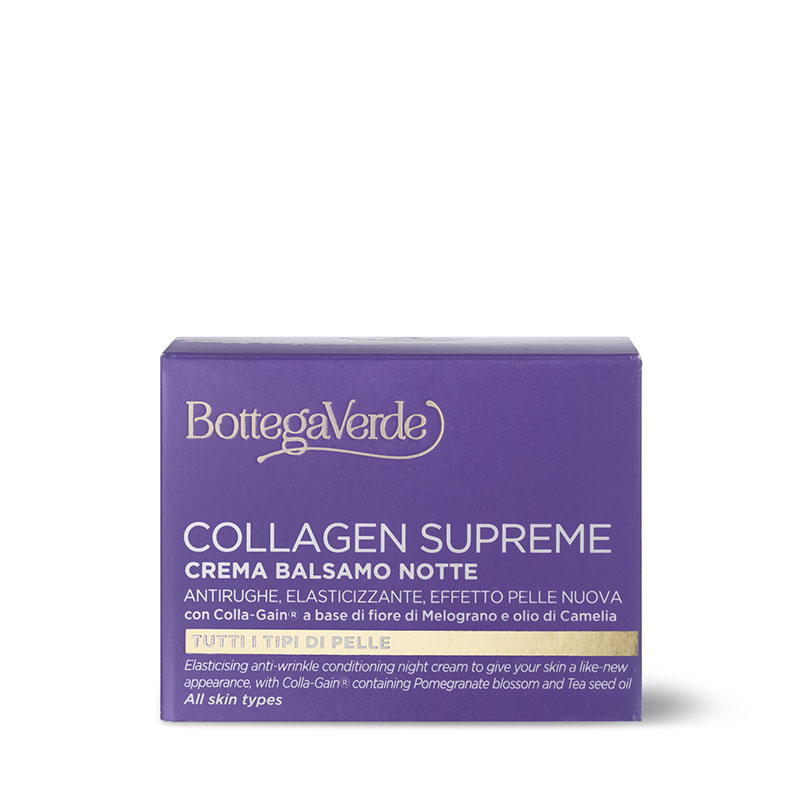 Collagen Supreme - Crema balsamo notte - antirughe elasticizzante effetto pelle nuova - con Colla-Gain® a base di fiore di Melograno e olio di Camelia - tutti i tipi di pelle