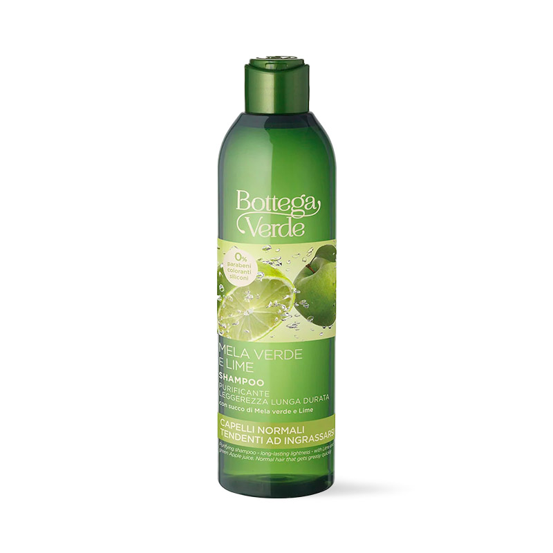 Bottega Verde Mela verde e Lime - Shampoo purificante - leggerezza lunga durata- con succo di Mela verde e Lime - capelli normali tendenti ad ingrassarsi