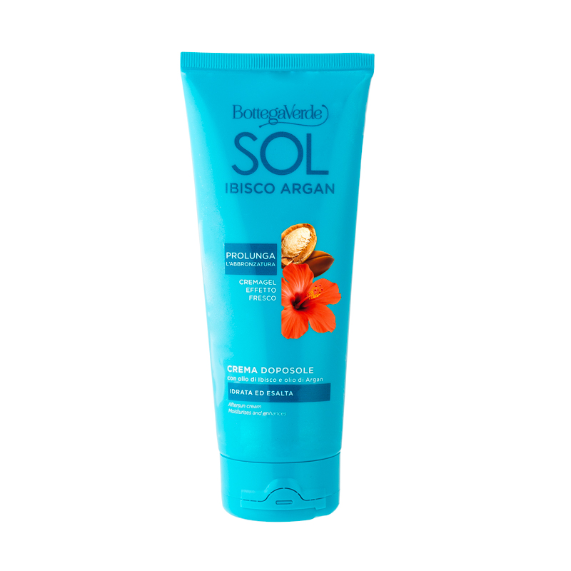 SOL Ibisco Argan - Aftersun cream - moisturises and enhances your tan - with Hibiscus Oil and Argan Oil (200 ml) - prolongs your tan - fresh effect gel cream