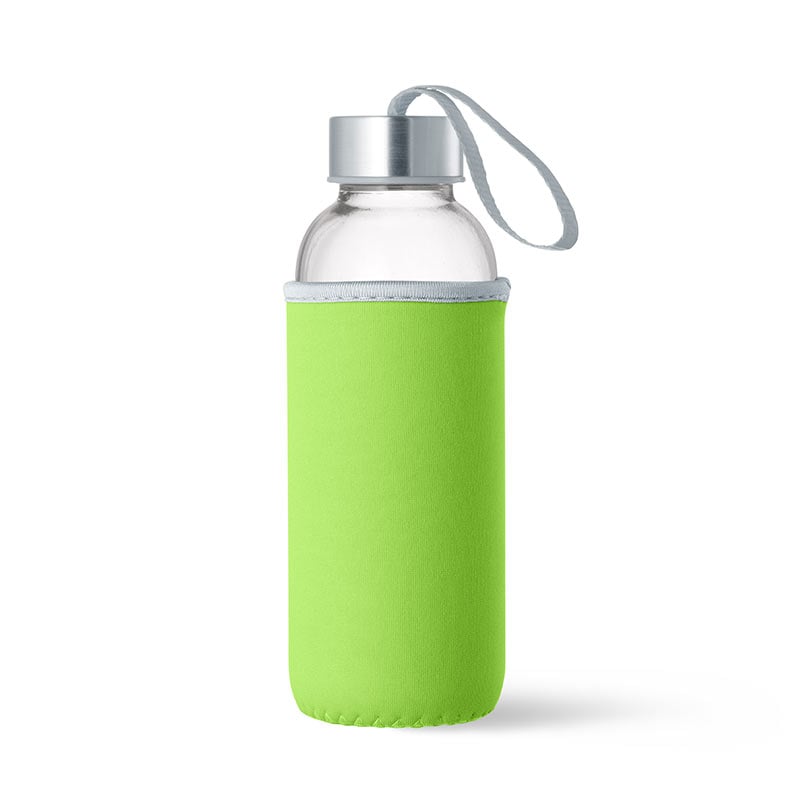 Glass water bottle with neoprene sleeve