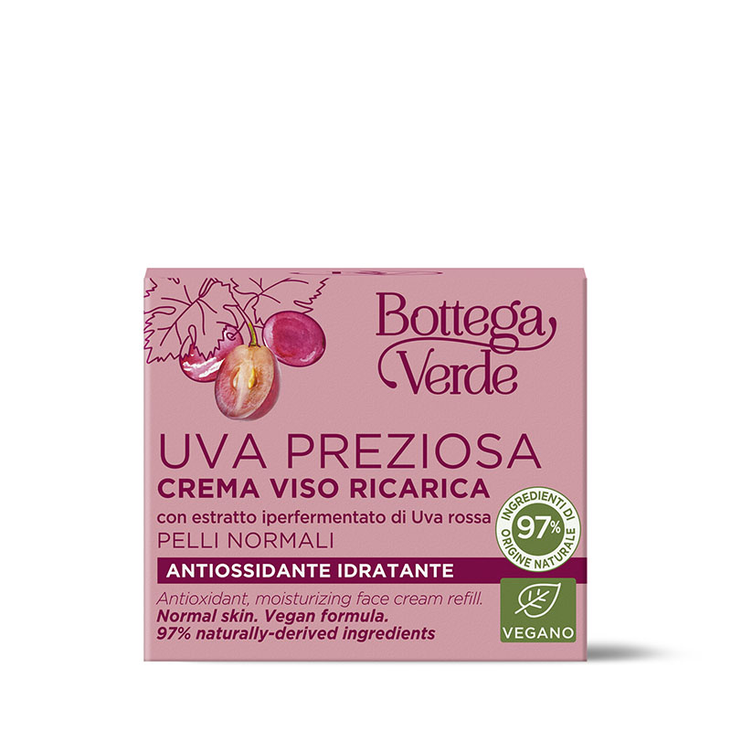 Uva Preziosa - Crema viso - ricarica - antiossidante idratante - con estratto iperfermentato di Uva rossa - pelli normali