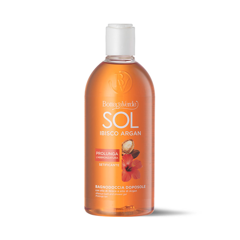 SOL Ibisco Argan - Aftersun bath and shower gel - for silky skin - with Hibiscus Oil and Argan Oil (400 ml) - prolongs your tan