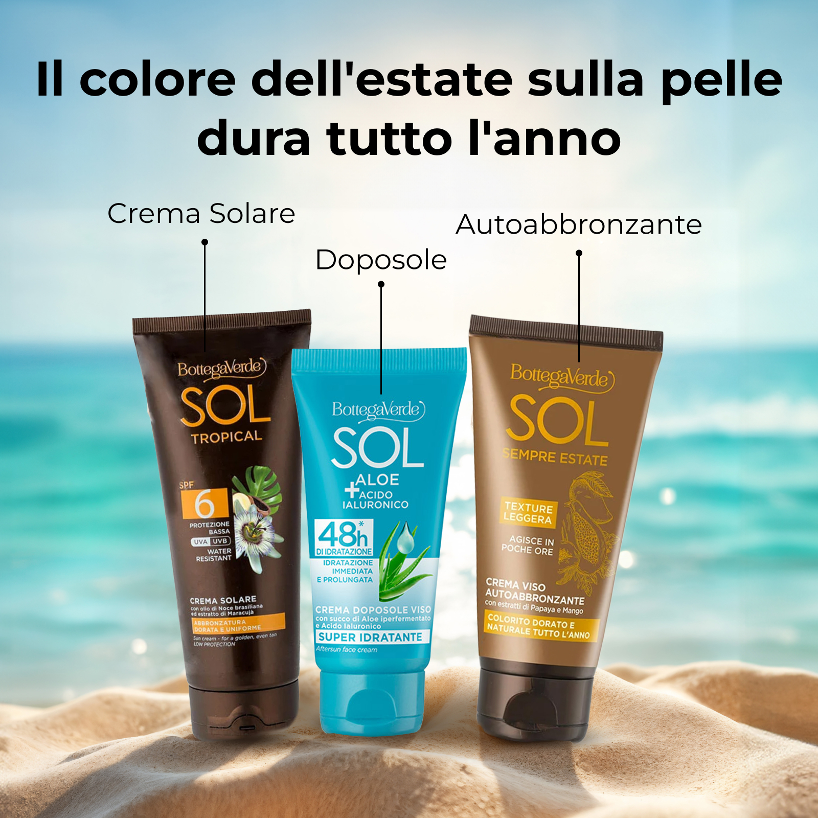 SOL Sempre Estate - Self-tanning face cream with Papaya and Mango extracts (50 ml) - for a natural, golden tan all year round