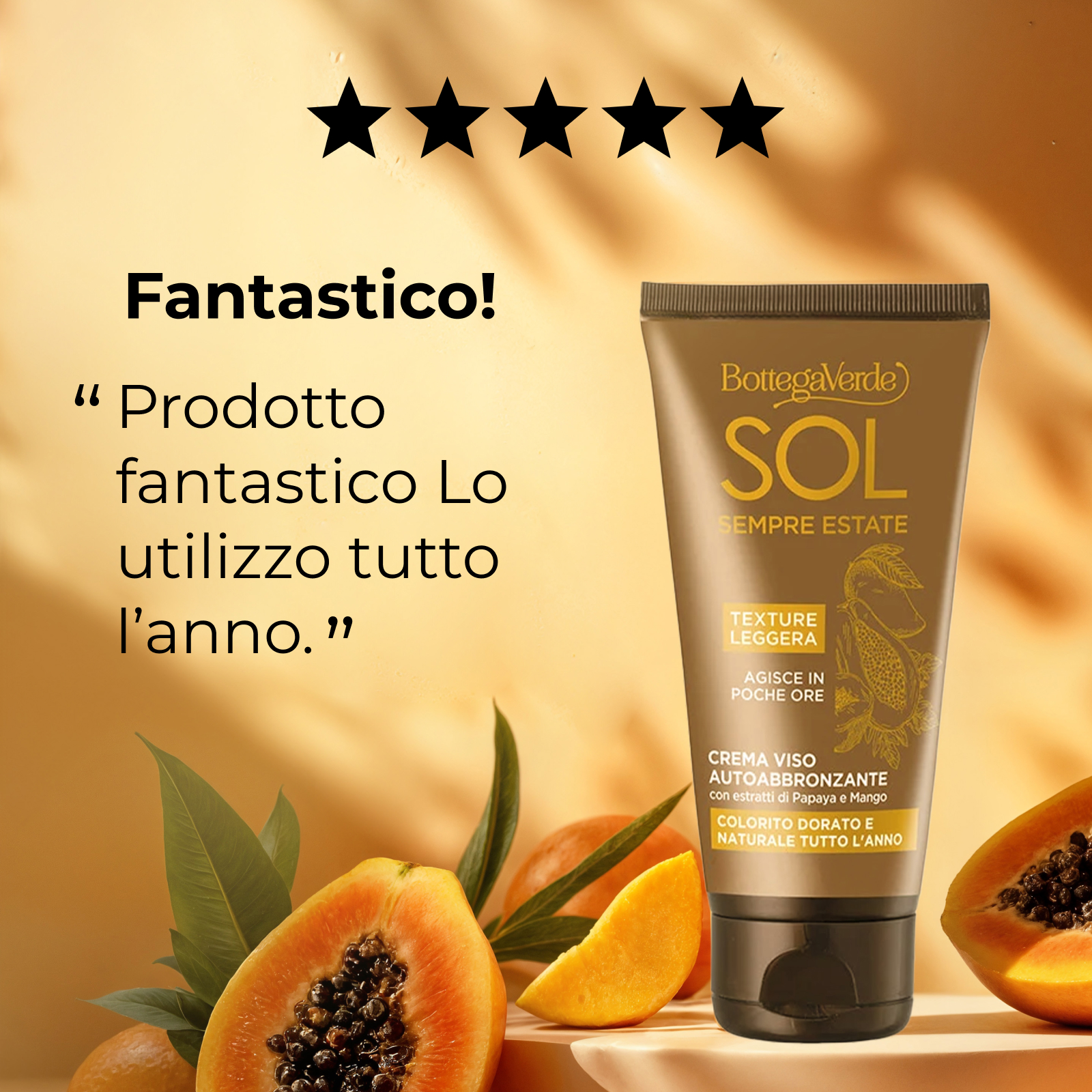 SOL Sempre Estate - Self-tanning face cream with Papaya and Mango extracts (50 ml) - for a natural, golden tan all year round