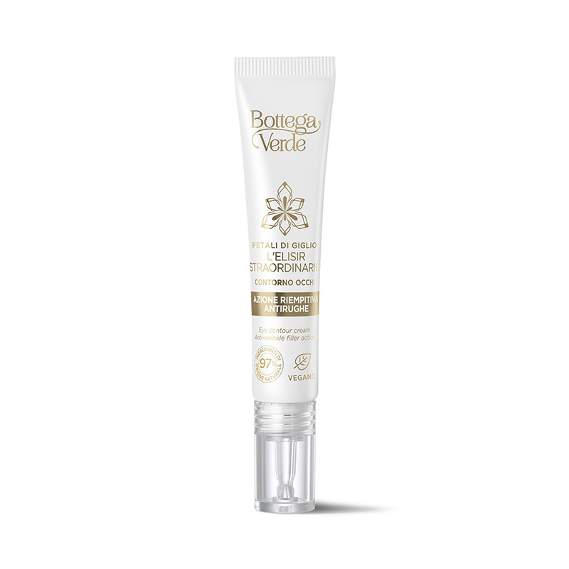 Bottega Verde Petali di Giglio - Petali di Giglio - L'elisir straordinario - Contorno occhi - azione riempitiva antirughe - Hya-Lilium Complex con Acido Ialuronico a 4 pesi molecolari e iperfermentato di Giglio Bianco di Tenuta Bottega Verde - tutti i tipi di pelle