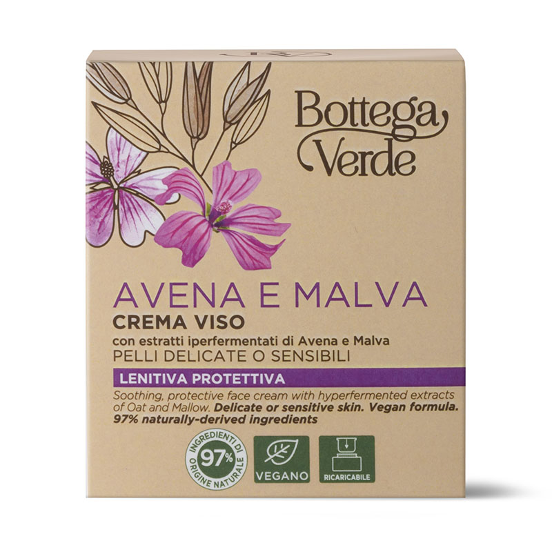 Avena e Malva - Crema viso - lenitiva protettiva - con estratti iperfermentati di Avena e Malva - pelli delicate o sensibili