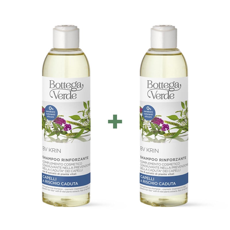 Offerta 2 pezzi  BV Krin - Shampoo rinforzante - complemento cosmetico coadiuvante nella prevenzione della caduta* dei capelli - con 8 piante vitali - capelli a rischio caduta