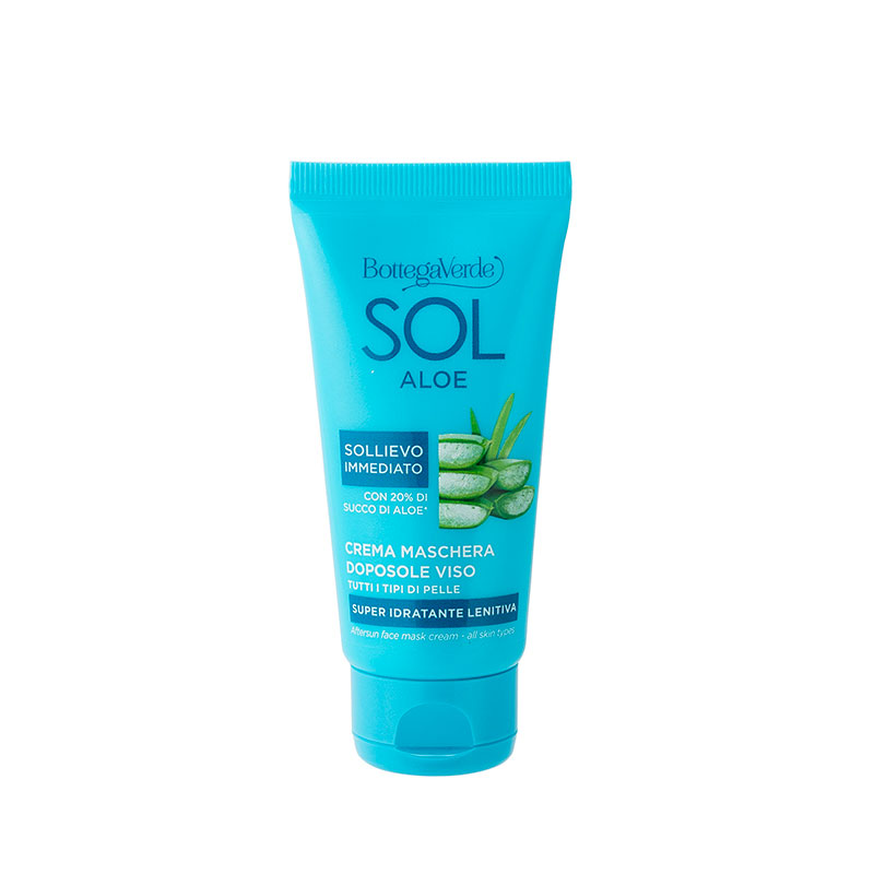 SOL Aloe - Crema maschera doposole viso - super idratante lenitiva - con 20% di succo di Aloe*  - sollievo immediato - tutti i tipi di pelle