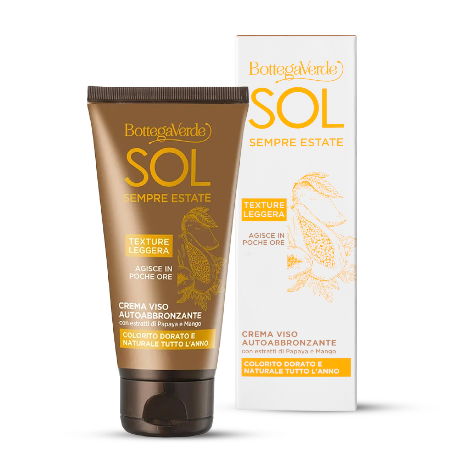 SOL Sempre Estate - Self-tanning face cream with Papaya and Mango extracts (50 ml) - for a natural, golden tan all year round