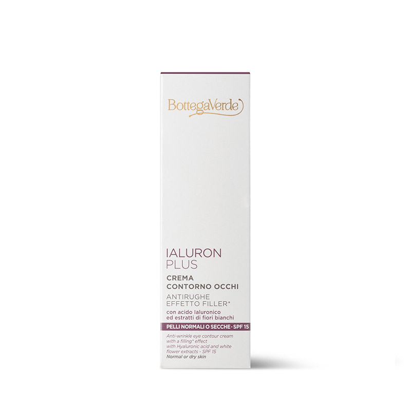 Ialuron Plus - Crema contorno de ojos antiarrugas, efecto relleno* con ácido hialurónico y extractos de flores blancas SPF 15 (15 ml) - pieles normales o secas