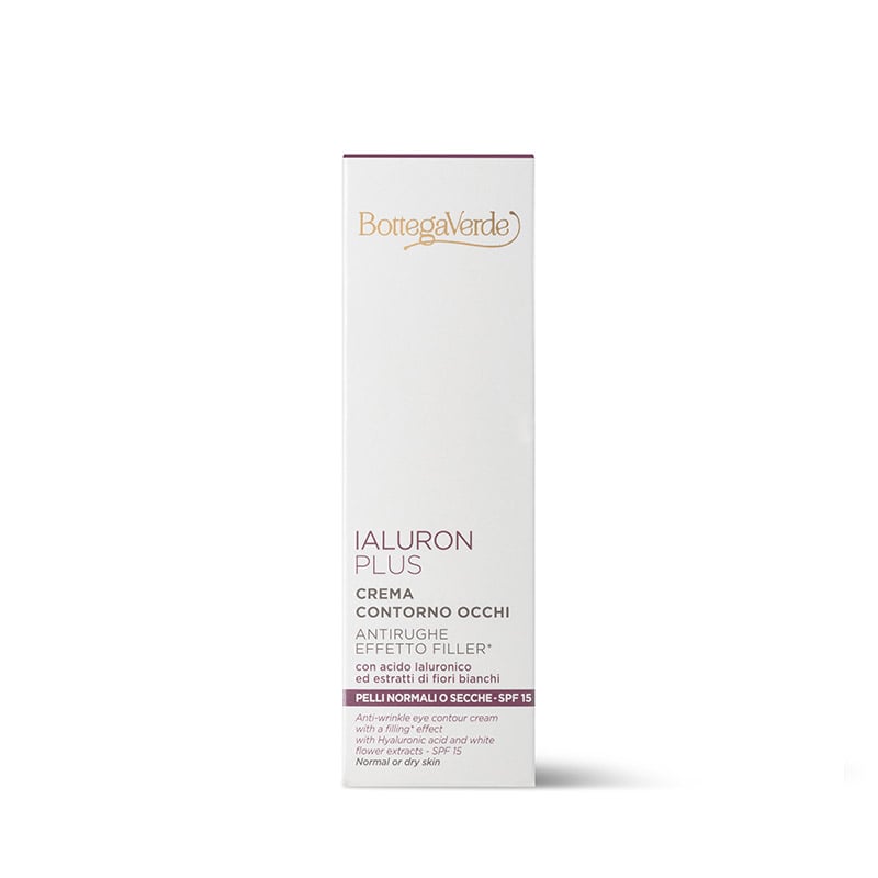 Ialuron Plus - Crema contorno occhi, antirughe, effetto filler *, con acido Ialuronico ed estratti di fiori Bianchi, SPF 15 - pelli normali o secche