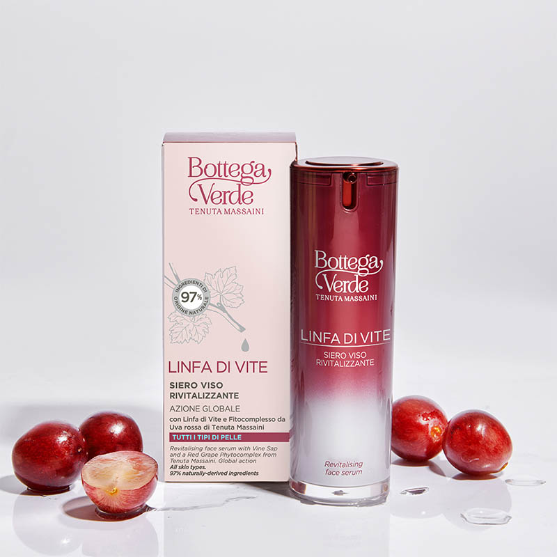 Linfa di Vite - Revitalising face serum - global action - with Vine Sap and a phytocomplex obtained from Palazzo Massaini Red grapes (25 ml) - all skin types