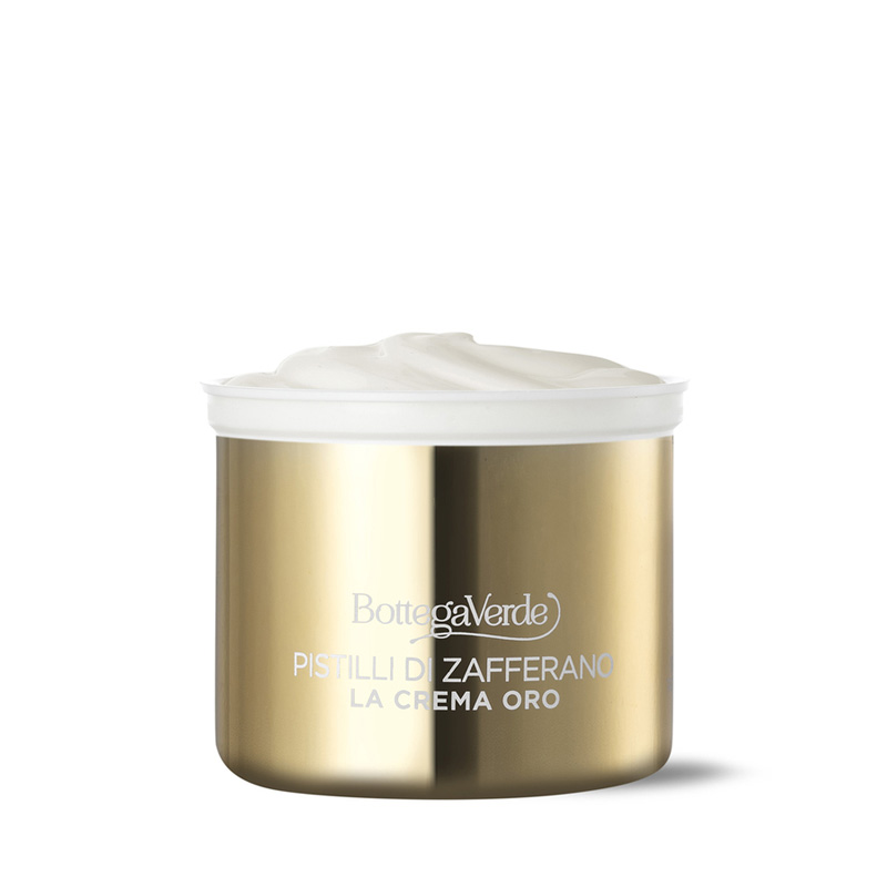 Image of Bottega Verde Pistilli di Zafferano - La crema oro - Ricarica Trattamento viso giorno e notte - antirughe antietà globale 10 azioni - con SAFFRON-IDE PRO AGE con Ceramidi e iperfermentato di Zafferano013