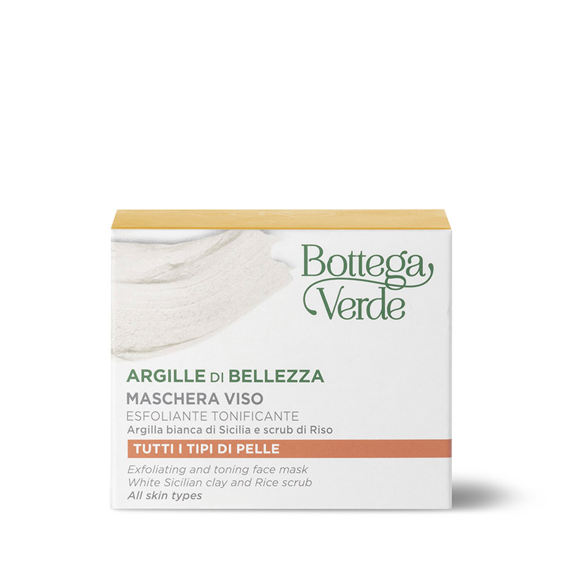 Argille di bellezza - Mascarilla facial exfoliante tonificante (50 ml) - Arcilla blanca de Sicilia y partículas exfoliantes de Arroz - todo tipo de piel