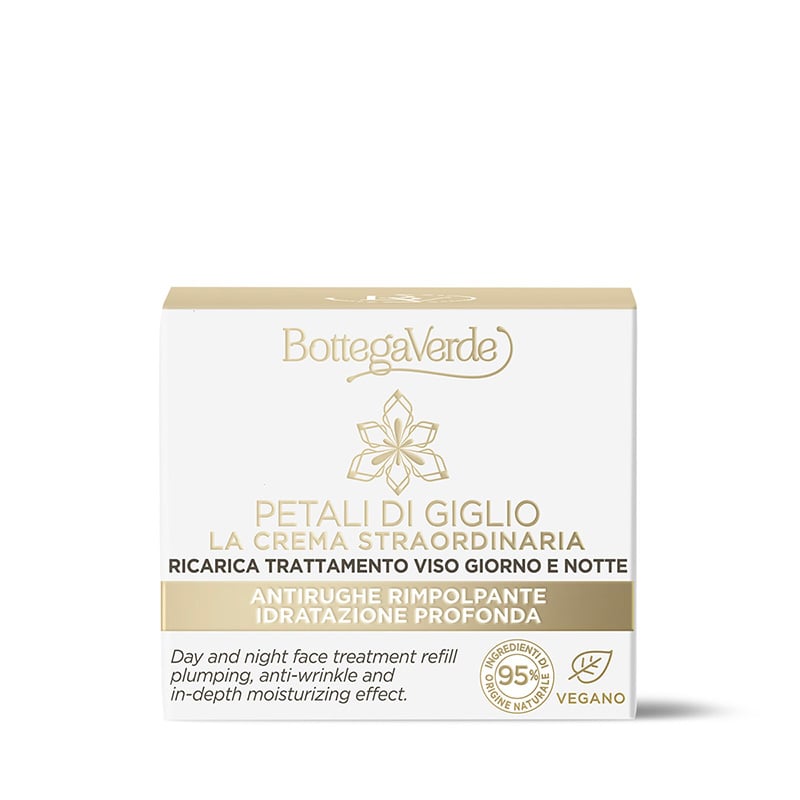 An extraordinary cream - Day and night face treatment refill - plumping, anti-wrinkle and in-depth moisturizing effect - Hya-Lilium Complex¿ with Hyaluronic Acid with 4 molecular weights and hyperfermented extract of White Lily from Tenuta Bottega Verde (50 ml) - all skin types