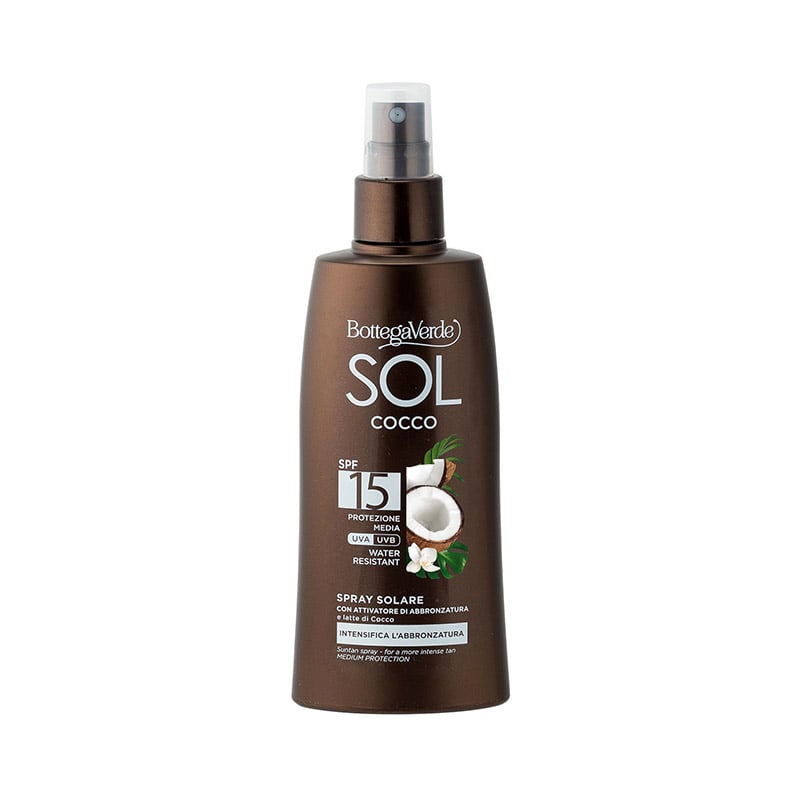 SOL Cocco - Suntan spray - for a more intense tan - with tan accelerator and Coconut milk (200 ml) - water resistant - medium protection SPF15