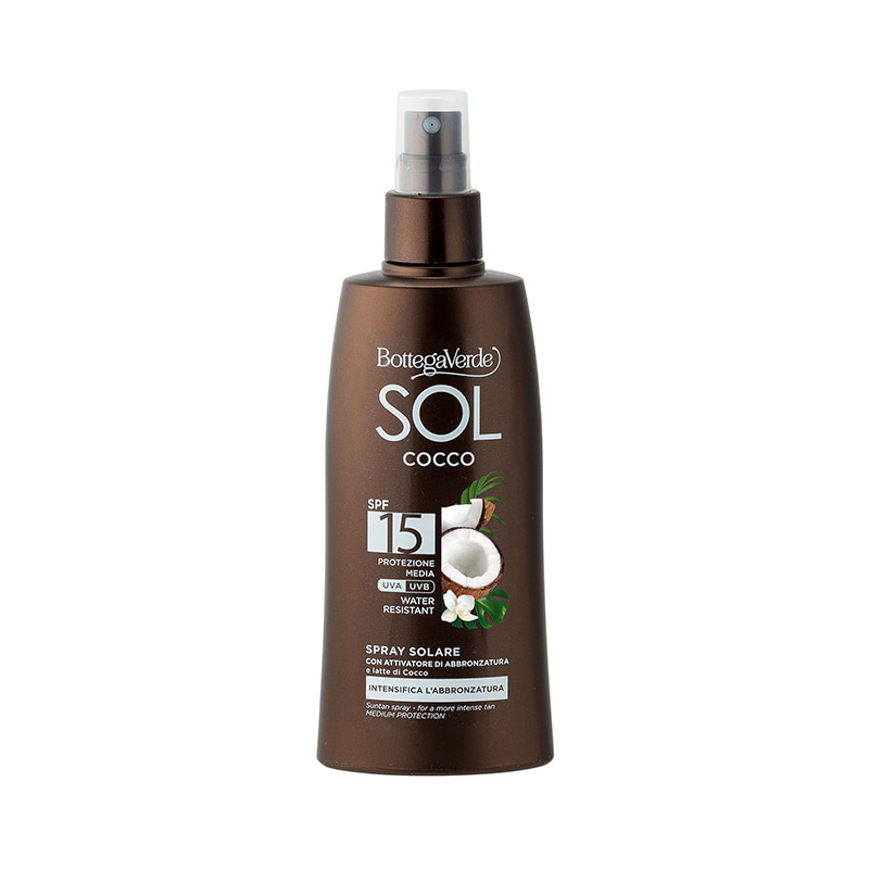 Image of Bottega Verde SOL Cocco - Spray solare - intensifica l'abbronzatura - con attivatore di abbronzatura e latte di Cocco - water resistant - protezione media SPF 15