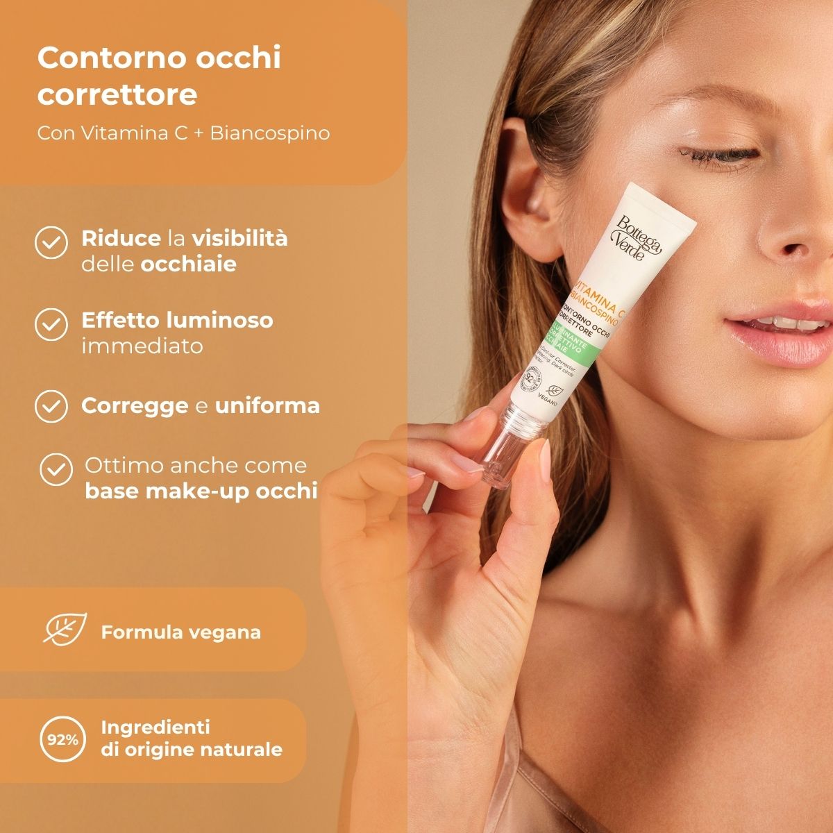 Vitamina C + Biancospino - Contorno occhi correttore - con Vitamina C, Biancospino e Caffeina - illuminante correttivo occhiaie