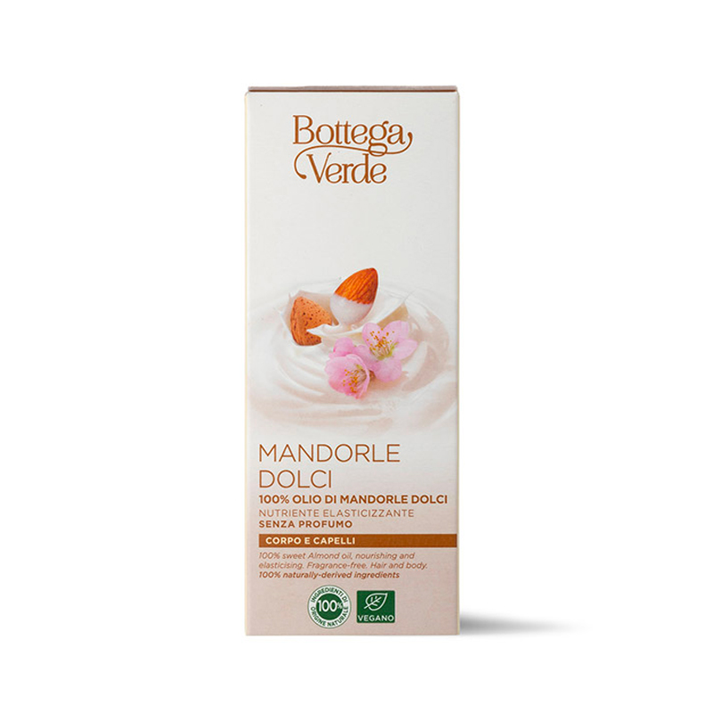 MANDORLE DOLCI - 100% olio di Mandorle dolci - nutriente elasticizzante  - senza profumo - corpo capelli