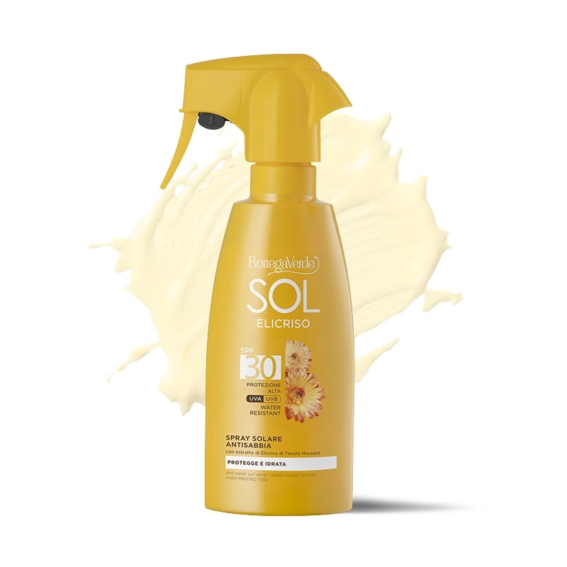 SOL Elicriso - Anti-sand sun spray - protects and hydrates - with Helichrysum extract from Tenuta Massaini - SPF30 high protection (200 ml) - water resistant