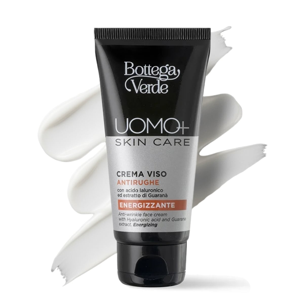 UOMO+ skincare - Crema viso - antirughe energizzante - con acido Ialuronico ed estratto di Guaran&agrave;