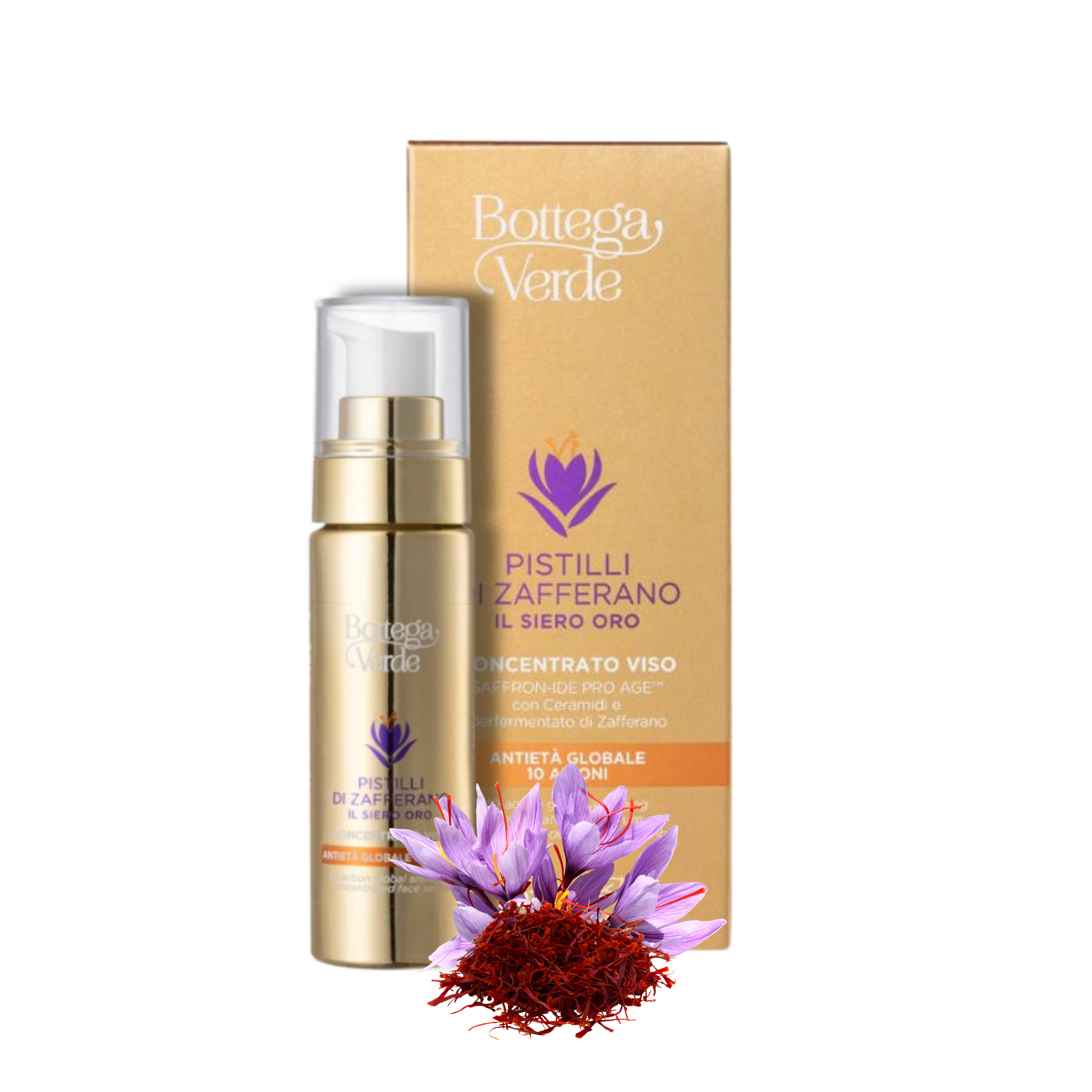 The golden serum - 10-action global antiaging concentrated face serum - with SAFFRON-IDE PRO AGE¿ with Ceramides and hyperfermented Saffron extract (30 ml)