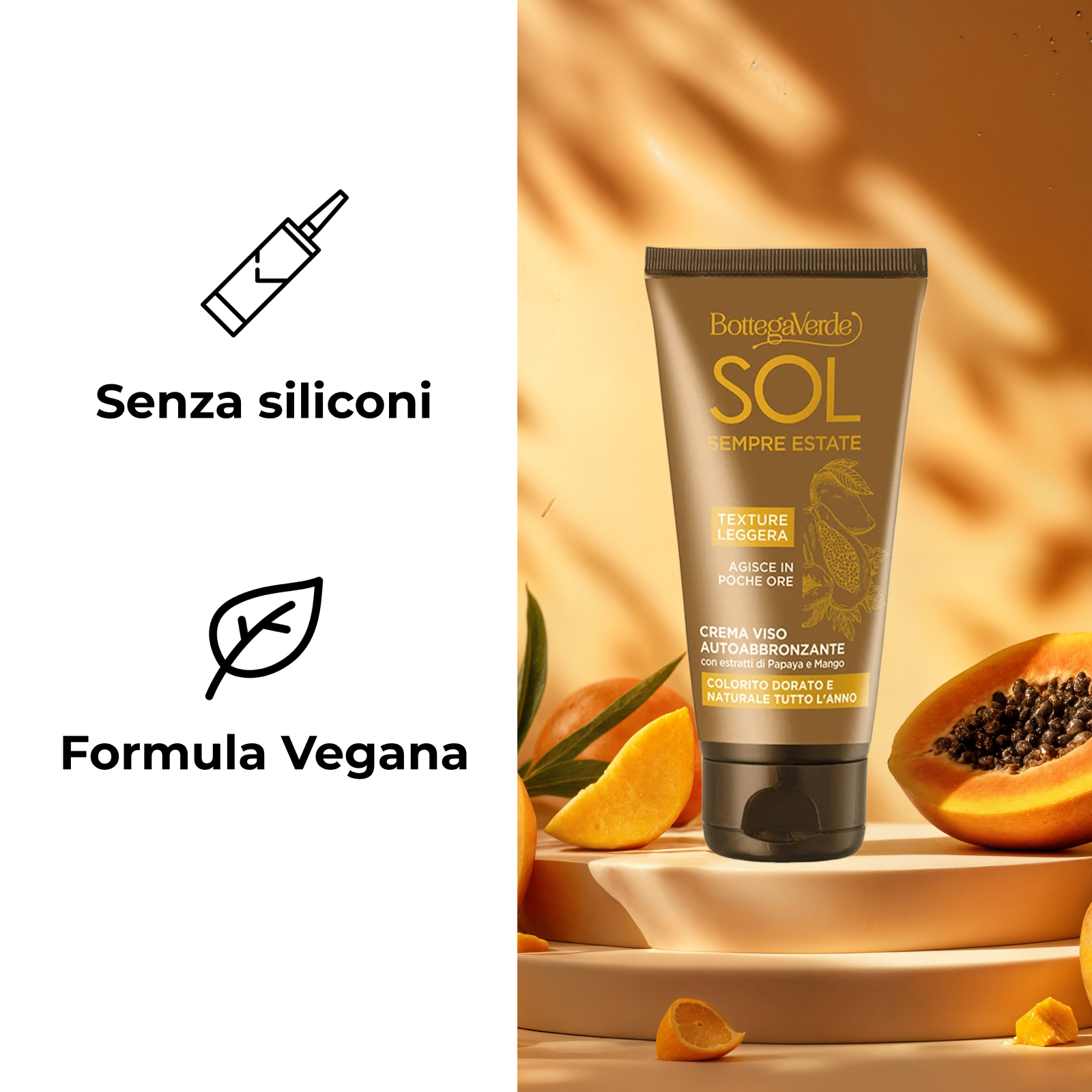 SOL Sempre Estate - Self-tanning face cream with Papaya and Mango extracts (50 ml) - for a natural, golden tan all year round