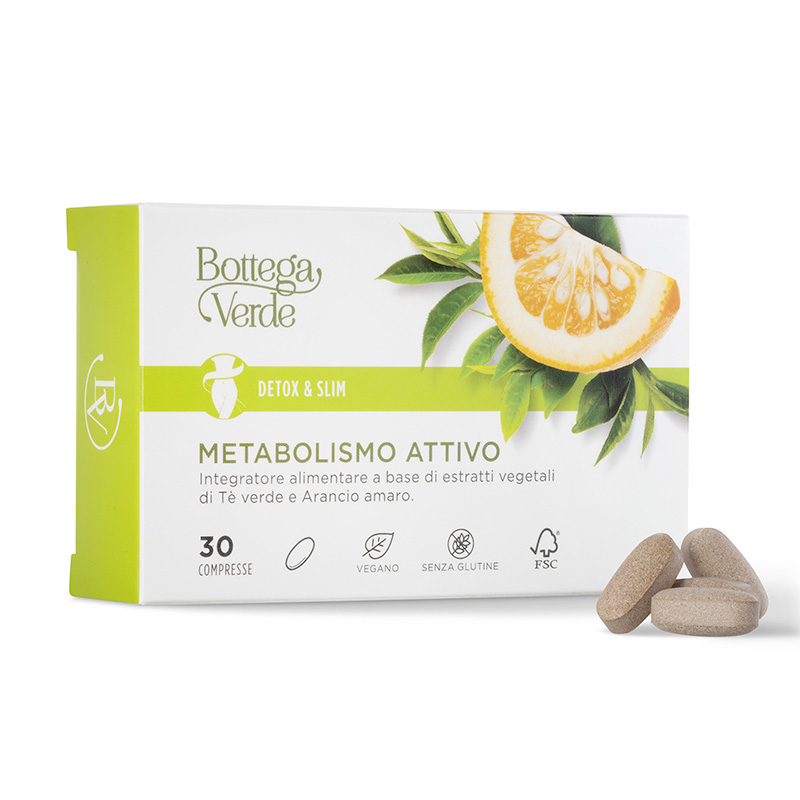 Bottega Verde Detox & Slim - Metabolismo attivo - Integratore alimentare a base di estratti vegetali di Tè verde e Arancio amaro. (30 compresse)