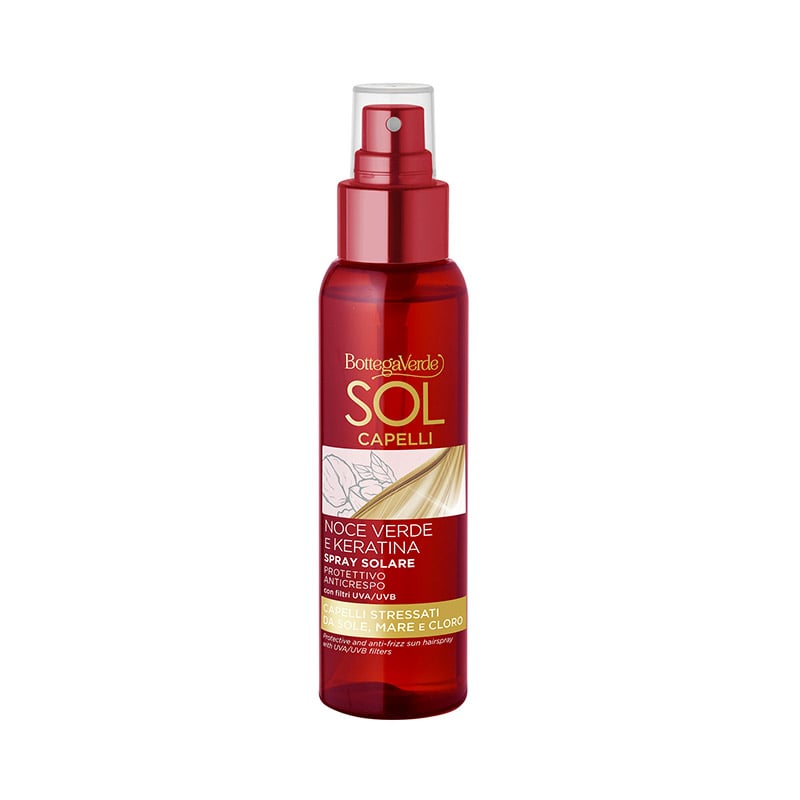 Sol Capelli - Noce verde e Keratina - Spray solar - protector antiencrespamiento - con aceite de Nuez verde y Queratina - con filtros UVA/UVB - cabello estresado por el sol, el mar y el cloro (100¿ml)