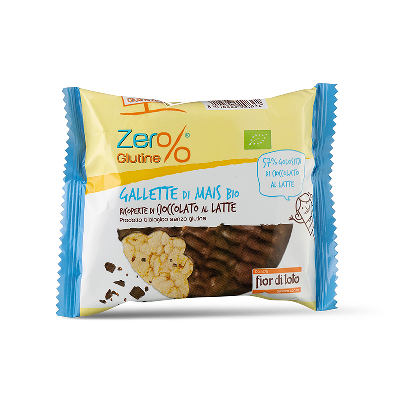 FIOR DI LOTO Zer%glutine Gallette di Mais ricoperte di cioccolato al latte (32 g)