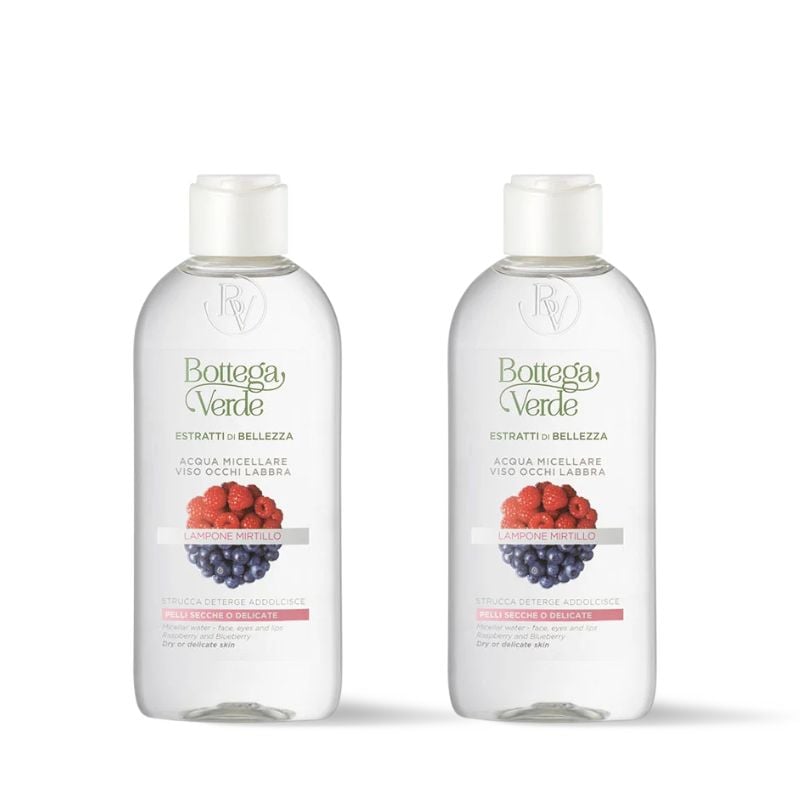 2 pieces Offer Estratti di bellezza - Micellar water - face, eyes and lips - Raspberry and Blueberry - removes make-up, cleanses and softens - dry or delicate skin (200 ml)