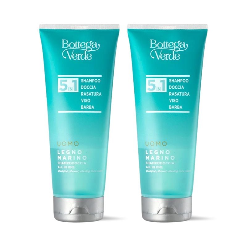 **OFFERTA 1+1** UOMO - Legno Marino - Shampodoccia All-in-one 5 in 1 con Minerali - shampoo, doccia, rasatura, viso, barba