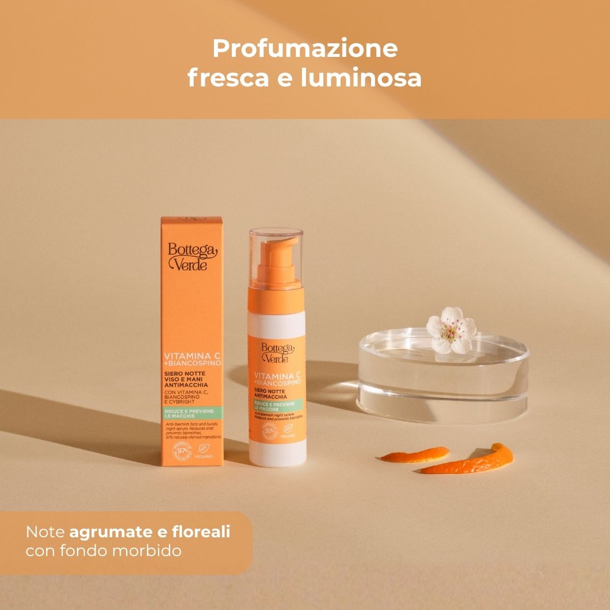 Vitamina C + Biancospino - Siero notte viso e mani - antimacchia - con Vitamina C, Biancospino e Cybright - riduce e previene le macchie