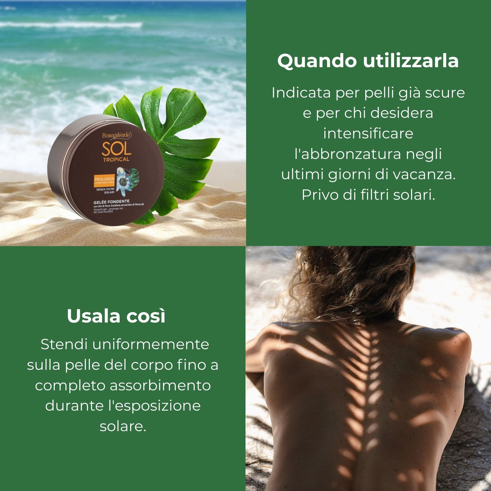 SOL Tropical - Smooth gel - for a golden, even tan - with Brazil Nut oil and Passion Fruit extract - no sun filters (200 ml) - prolongs tan