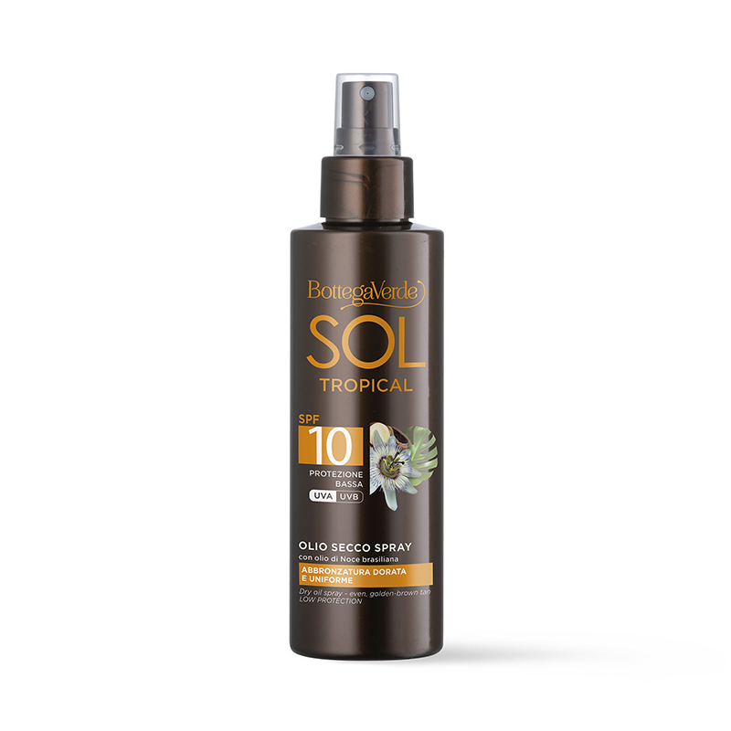 SOL Tropical Olio secco spray abbronzatura dorata e uniforme con olio di Noce brasiliana protezione bassa