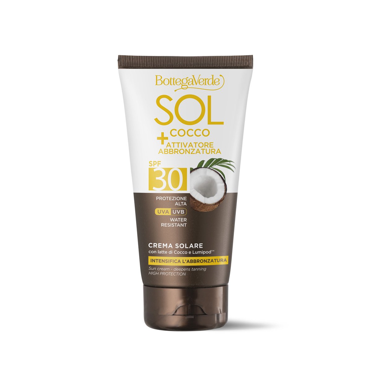 SOL Cocco + Attivatore di abbronzatura - Crema solare- intensifica l'abbronzatura - con latte di Cocco e Lumipod<TM/>(150 ml) - water resistant - protezione alta SPF30