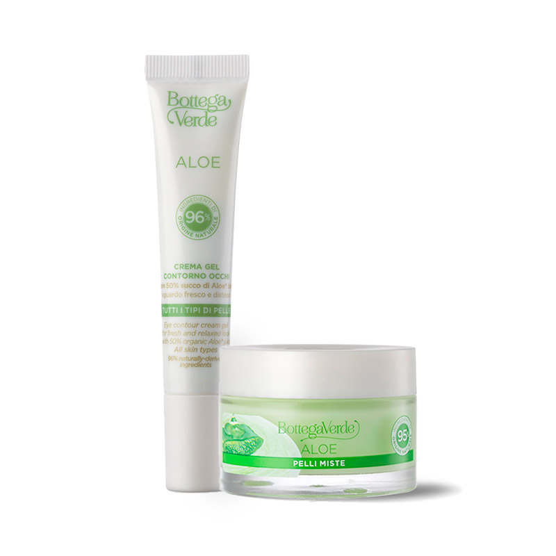 Oferta Aloe - Crema gel contorno de ojos + Crema gel facial 24 horas/pieles mixtas