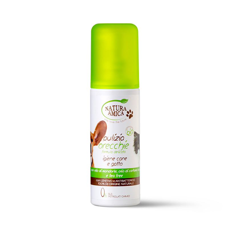 NATURA AMICA - Pulizia orecchie igiene cane e gatto con olio di Mandorle, olio di Cartamo bio e Tea tree