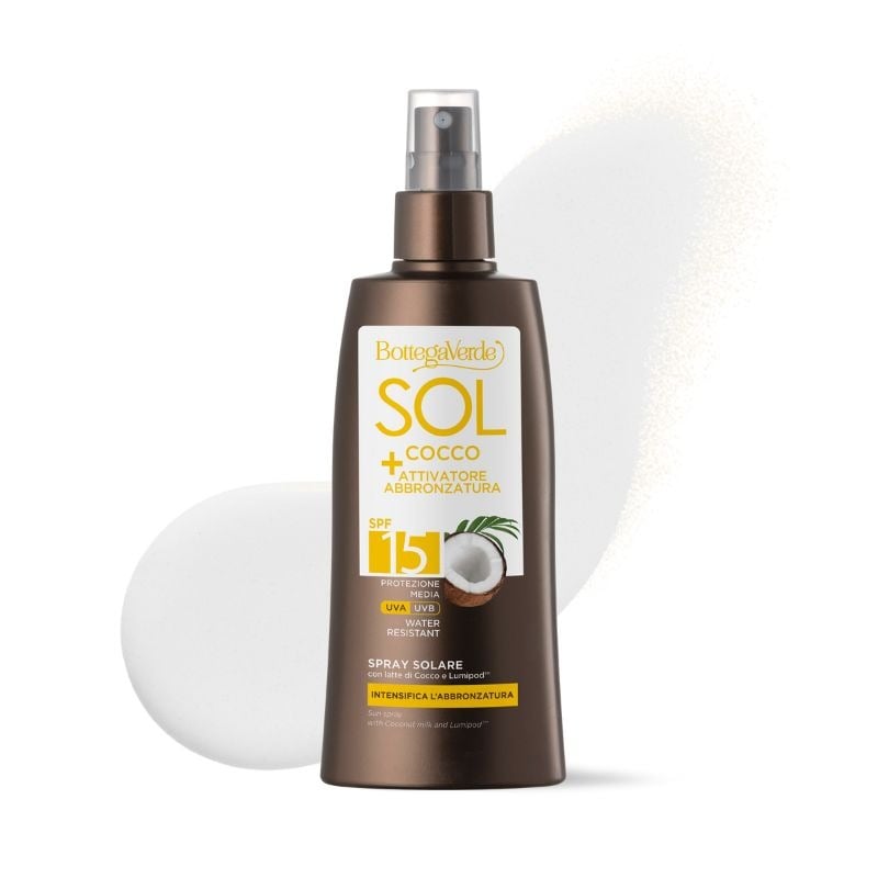 SOL Cocco + Tan Activator - Sun spray - boosts your tan - with Coconut Milk and Lumipod (200 ml) - water resistant - medium protection SPF15