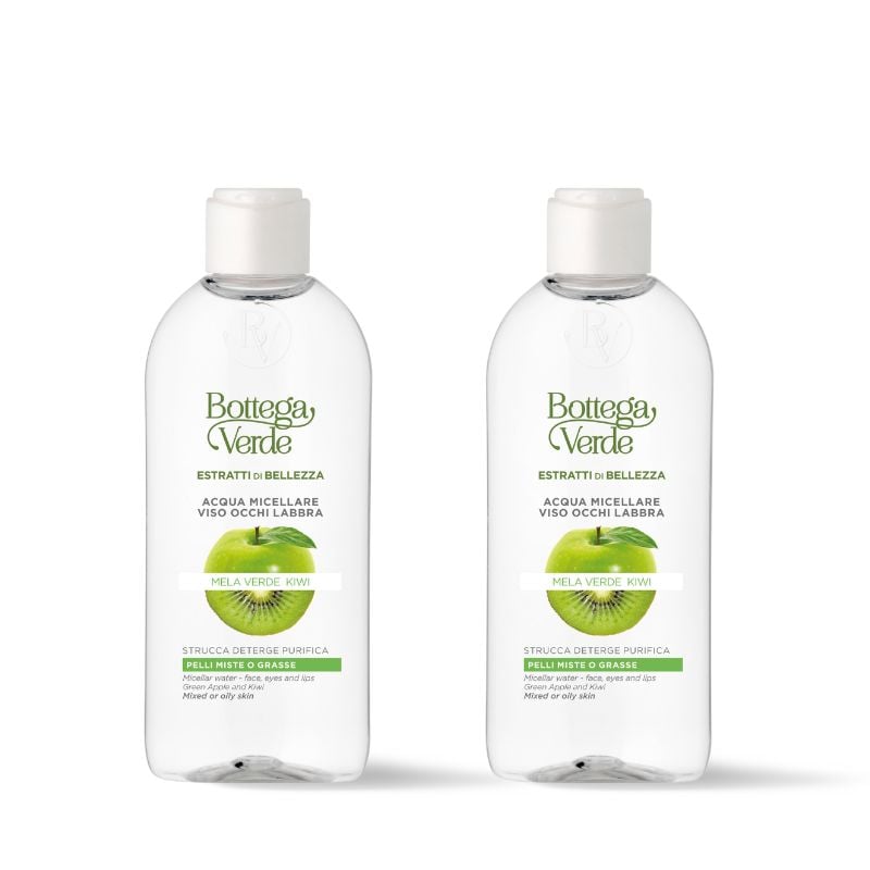 2 pieces Offer Estratti di bellezza - Micellar water - face, eyes and lips - Green Apple and Kiwi - removes make-up, cleanses and purifies - mixed or oily skin (200 ml)