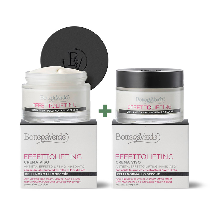** 1 + 1 FREE **  Effetto Lifting - Anti-ageing face cream, instant* lifting effect, with Hyaluronic acid and Lotus flower extract (50 ml) - normal or dry skin