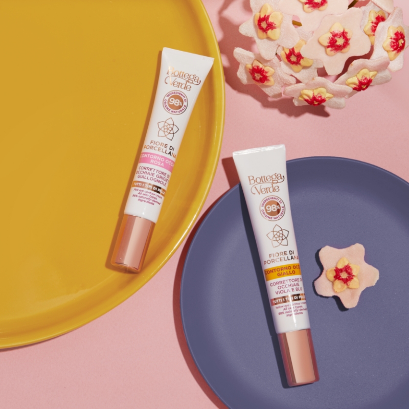 Perfecting system - Yellow eye contour cream - Concealer for purple and blue dark circles - with Plant Ceramides and Porcelainflower (10 ml) - all skin types