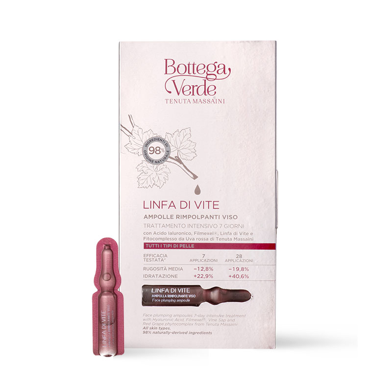 Linfa di Vite - Face plumping ampoules - An intensive 7-day treatment with Hyaluronic Acid, Filmexel, Vine Sap and Red Grape phytocomplex from Tenuta Massaini (7 ampoules) - all skin types