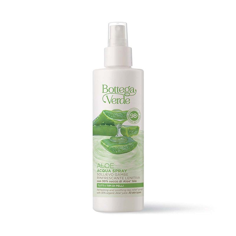 Bottega Verde ALOE - Acqua spray sollievo gambe - rinfrescante lenitiva - con 30% succo di Aloe* bio - tutti i tipi di pelle