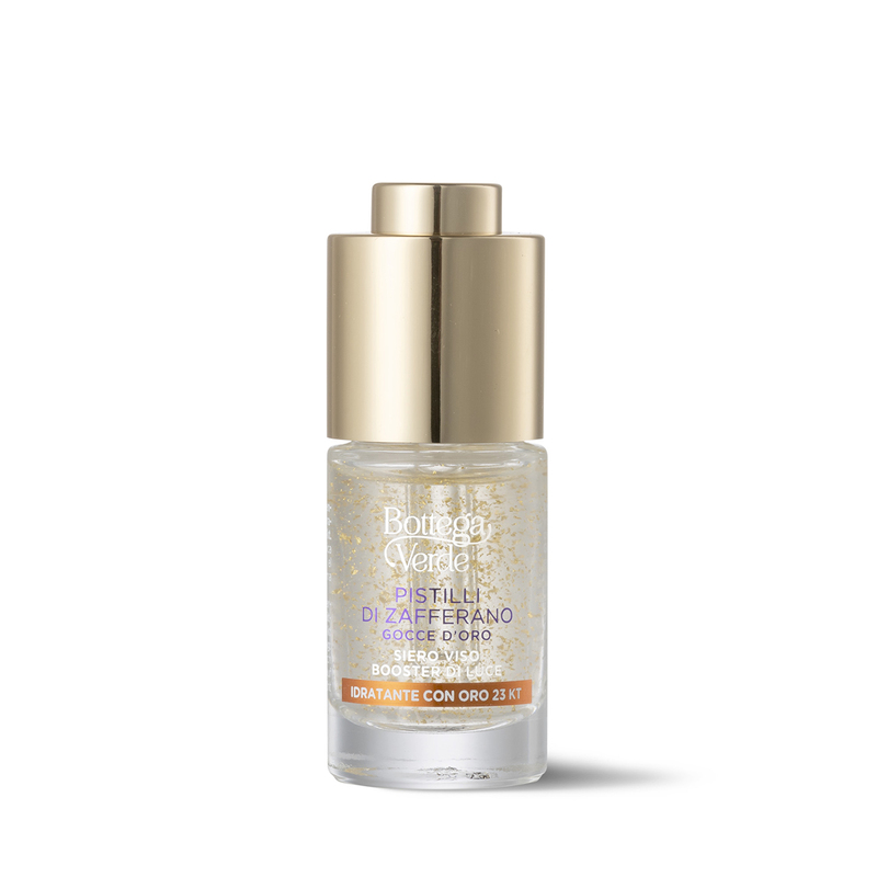 Golden Drops - Glow-boosting face serum - moisturizing with 23 kt gold - with hyperfermented extract of Saffron Flowers and Threads and Hyaluron complex (10 ml)