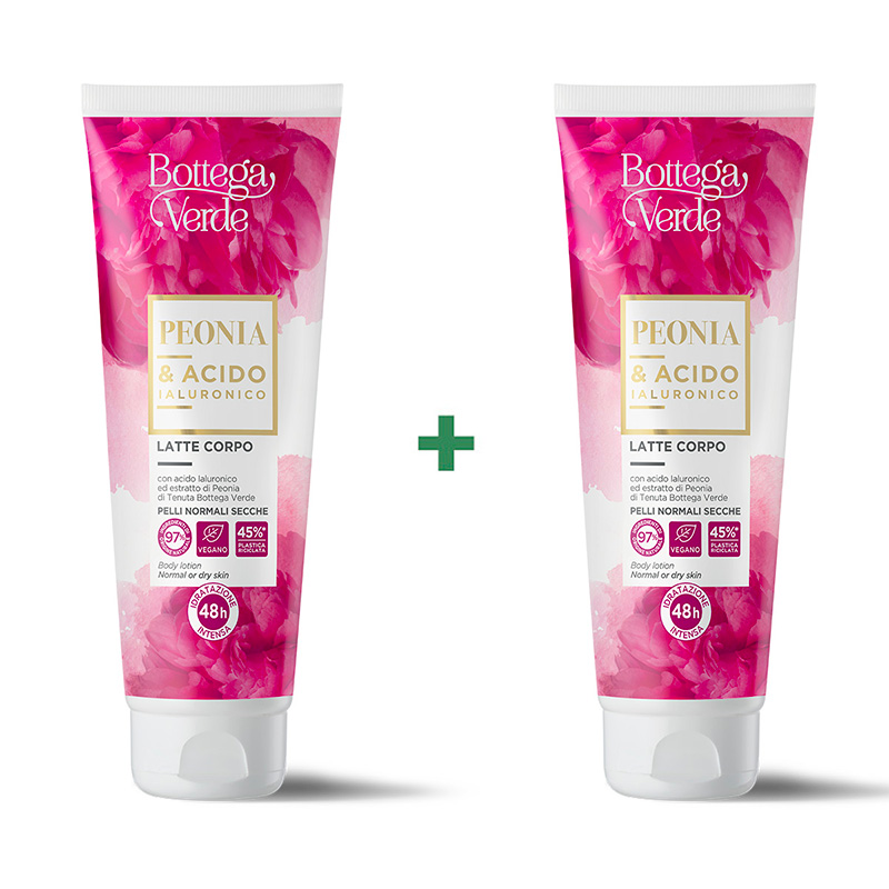 Offer 2 pieces - Body lotion - intense moisturizing - with Hyaluronic Acid and Peony extract from Tenuta Bottega Verde (200 ml) - normal and dry skin - 48H of moisturizing