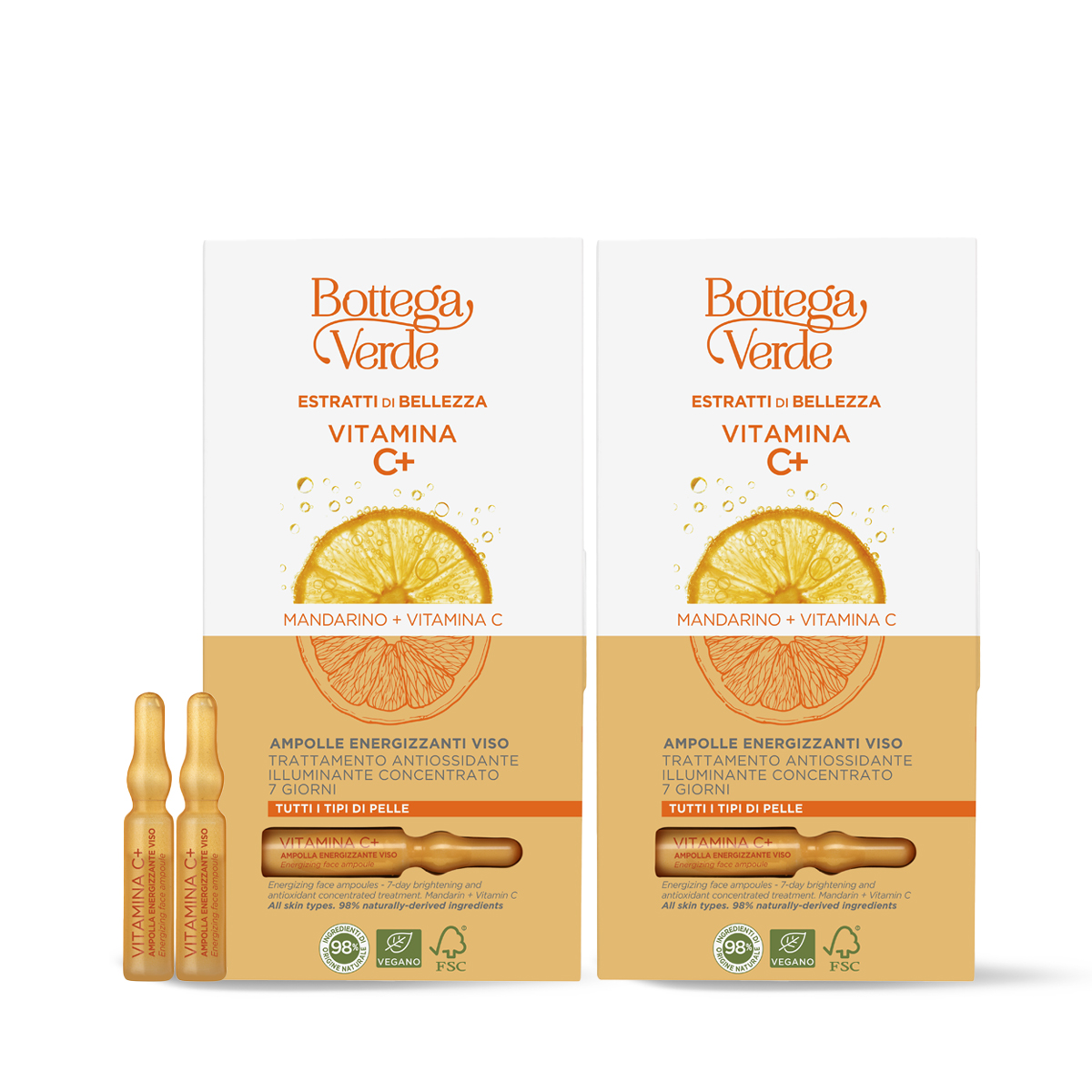 Offerta 2 pezzi Estratti di bellezza - Vitamina C+ - Ampolle energizzanti viso - Mandarino + Vitamina C - Trattamento antiossidante illuminante concentrato 7 giorni - tutti i tipi di pelle